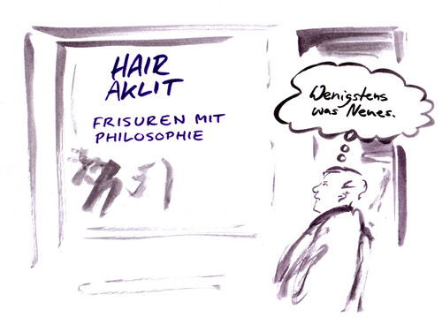 Cartoon: Frisiersalon (medium) by Bernd Zeller tagged heraklit,philosophie,friseur,haare