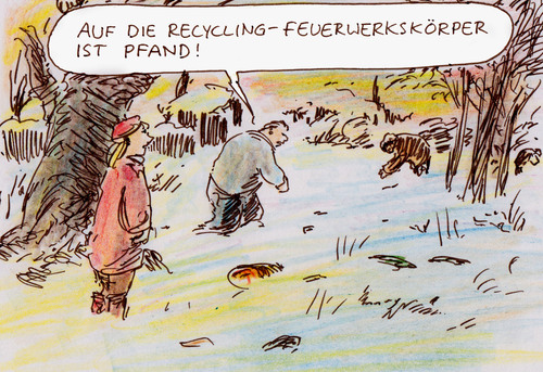 Cartoon: Nachlese (medium) by Bernd Zeller tagged feuerwerkskörper,recycling,silvester
