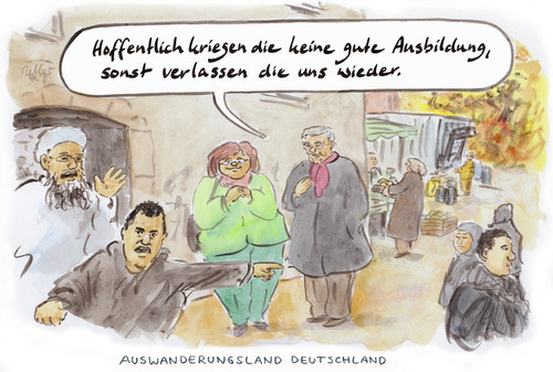 Cartoon: Potentielle Auswanderer (medium) by Bernd Zeller tagged auswanderung,migration,bildung