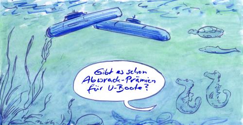 Cartoon: U-Boot-Zusammenstoß (medium) by Bernd Zeller tagged uboote,marine,militär,atomgetrieben,atomkraft,abwrackprämie