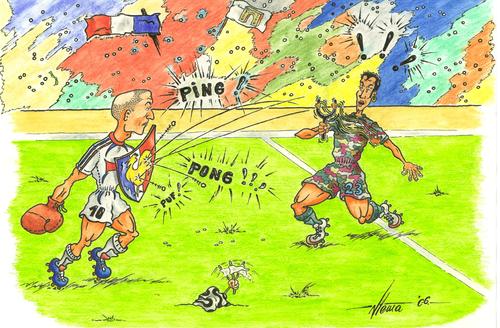 Cartoon: Final battle (medium) by Nebojsa Djuran tagged zinedine,zidane,marco,materazzi,soccer,football,worldchampionship,fight