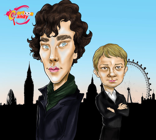 Cartoon: BBC Sherlock (medium) by Marycaricature tagged sherlock,detective,bbc,benedict,cumberbatch,martin,freeman