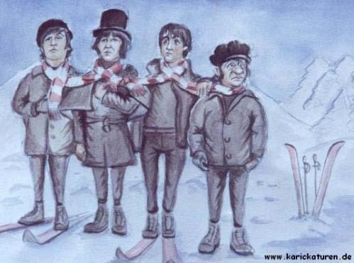 Cartoon: Musik - The Beatles1964 - 1993 (medium) by Portraits-Karikaturen tagged die,beatles,1964,bei,den,dreharbeiten,zu,ihrem,film,helpjohn,lasseter