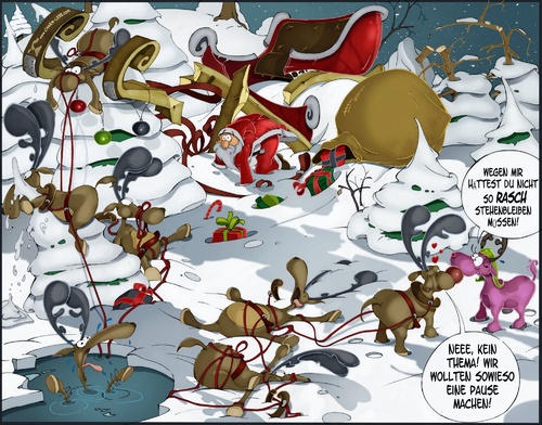 Cartoon: Rudolf Die Pause (medium) by Charmless tagged rudolf,rudolph,weihnachtsmann,renntier,schnee,schlitten,unfall,geschenk,baum,winter,weihnachten