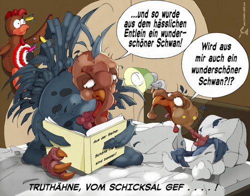 Cartoon: Truthaehne (medium) by Charmless tagged truthahn,hässliches,entlein,gutenachtgeschichten