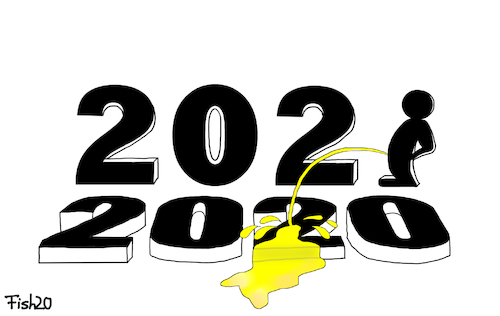 Cartoon: 2020 zum Vergessen (medium) by Fish tagged 2021,2020,jahr,zahlen,jahreswechsel,neujahr,mann,urin,pinkeln,pfütze
