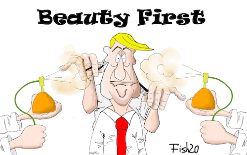 Cartoon: Beauty First (medium) by Fish tagged usa,trump,frisör,kosten,steuer,steuervermeidung,steuerberater,verluste,geschäftsmann,pleite,schulden,verrechnen,verrechnung,wahlkampf