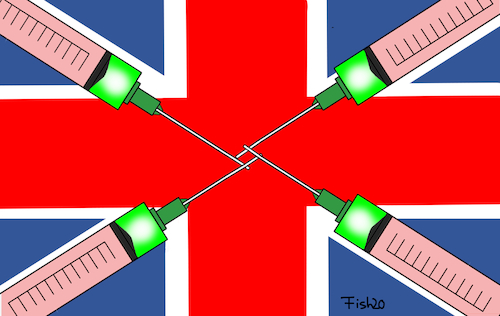 Cartoon: Briten impfen (medium) by Fish tagged corona,impfen,briten,biontech,pfizer,spritze,england,great,britain
