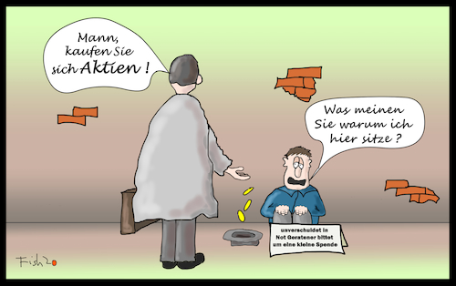 Cartoon: Dax auf Allzeithoch (medium) by Fish tagged dax,aktien,index,aktienindex,obdachlosigkeit,armut,reich,arm,betteln,bettler,spende