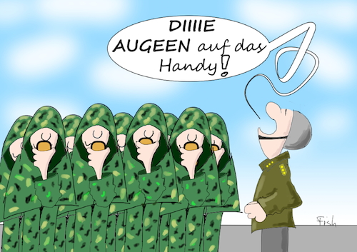 Cartoon: Dienstpflicht (medium) by Fish tagged dienstpflicht,akk,kramp,karrenbauer,bundeswehr,soldaten,wehrdienst,handy,internet,zivildienst,bundesfreiwilligendienst,rekruten