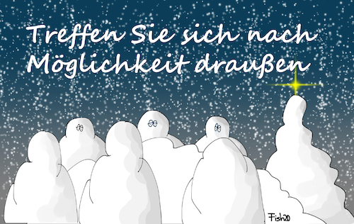 Cartoon: draußen feiern (medium) by Fish tagged rki,robert,koch,institut,corona,ansteckung,lockdown,schnee,schneefall,tanne,weihnachtsfeier,gäste,weihnachtsbaum