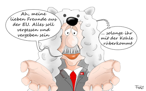 Cartoon: Erdogan im Schafspelz (medium) by Fish tagged türkeit,erdogan,schaf,schafspelz,wolf,annäherung,zum,schein,konflikte,osmanisches,reich,sultan,pascha,eu,europa,geld,zahlungen,flüchtlinge,flüchtlingspakt