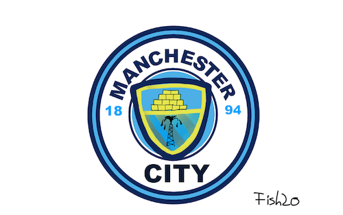 Cartoon: Manchster City (medium) by Fish tagged fussball,fair,play,menchester,city,doldbarren,bohrturm,öl,bestechung,korruption