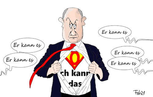 Cartoon: Olaf kann es (medium) by Fish tagged olaf,scholz,spd,kanzlerkandidat,parteitag,wahl,bundestagswahl,supermann