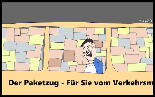Cartoon: Paketzug (medium) by Fish tagged scheuer,csu,paket,bahn,verkehr,verkehrsminister,paketzustellung,post,zustellung