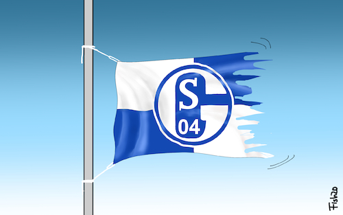 Cartoon: Schalke vor dem Untergang (medium) by Fish tagged fc,schalke,fussball,gelsenkirchen,abstieg,flagge,fahne,bundesliga,zweite,liga,halbmast,zerfleddert