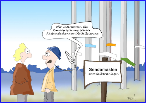 Cartoon: Sendemasten (medium) by Fish tagged sendemast,mobilfunk,digitalisierung,handy