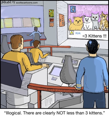 Cartoon: Clueless Spock (medium) by noodles tagged star,trek,spock,kirk,kittens,facebook,emoticon