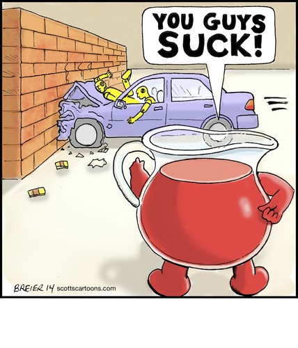 Cartoon: Kool-Aid (medium) by noodles tagged kool,aid,crash,test,dummies,brick,wall