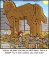 Cartoon: Trojan Horse (small) by noodles tagged trojan,horse,virus,norton,mcafee,computer