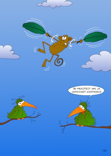 Cartoon: Adoption (medium) by Pinella tagged vogel,affe,fliegen