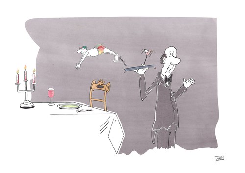 Cartoon: Jumper (medium) by Pinella tagged kellner,restaurant,suppe,wein,springer