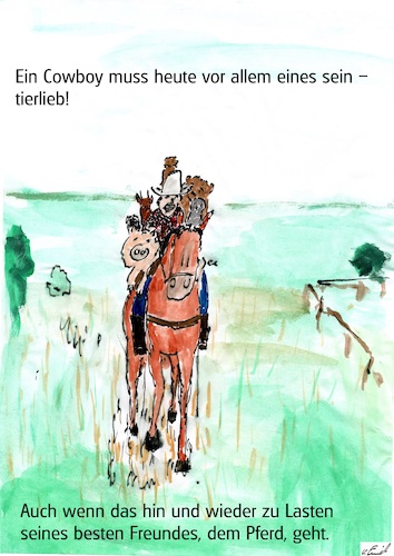Cartoon: Der moderne Cowboy (medium) by Stefan von Emmerich tagged cowboy,freunde,natur,menschen,tiere,katzen,hunde,pferde