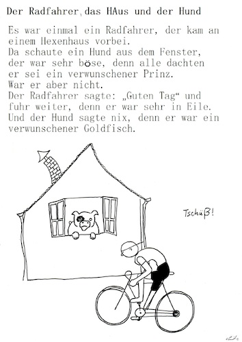 Cartoon: Der Radfahrer (medium) by Stefan von Emmerich tagged radfahrer,haus,hund,karrikatur,cartoon,comic