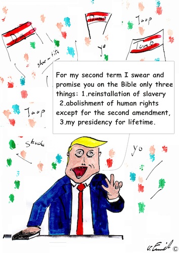 Cartoon: second term (medium) by Stefan von Emmerich tagged vote,him,away,donald,trump,dump,president,america,the,liar,tweets,tonight