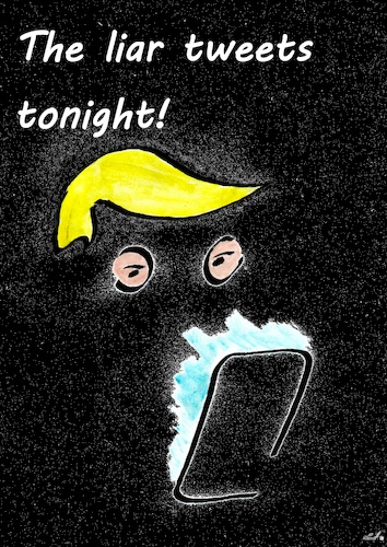 Cartoon: the liar tweets tonight (medium) by Stefan von Emmerich tagged vote,him,away,donald,trump,dump,president,america,the,liar,tweets,tonight,lyinking