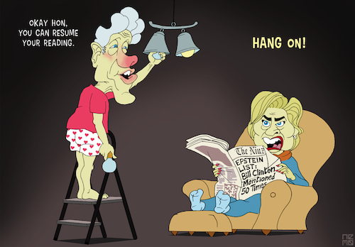 Cartoon: Hang On Bill (medium) by NEM0 tagged 2024,us,usa,bill,hillary,clinton,hrc,dnc,jeffrey,epstein,les,wexner,victoria,secret,list,sex,scandal,st,james,lolita,express,island,minors,caribbean,compromise,operation,mossad,mi6,navy,cia,influence,blackmail,hang,predator,pedo,suicide,suicided,did,not,himself,madame,ghislaine,maxwell,likes,them,young,network,ring,abuse,rape,zorro,ranch,accountability,above,the,law,virginia,giuffre,nemo