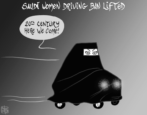 Cartoon: Saudi Women Driving Ban Lifted (medium) by NEM0 tagged saudi,arabia,house,of,saud,king,salman,decree,riyadh,women,driving,ban,human,rights,religion,wahabism,patriarchal,society,equality,burka,burqa,transportation,car,saudi,arabia,house,of,saud,king,salman,decree,riyadh,women,driving,ban,human,rights,religion,wahabism,patriarchal,society,equality,burka,burqa,transportation,car