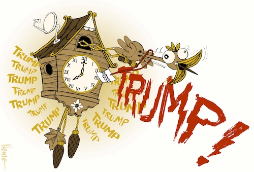 Cartoon: The News Cycle (medium) by NEM0 tagged news,cycle,coocoo,cuckoo,clock,press,mainstream,media,president,trump,antenna,nemo,nem0,news,cycle,coocoo,cuckoo,clock,press,mainstream,media,president,trump,antenna,nemo,nem0