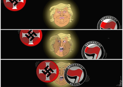 Cartoon: Trump Double Eclipse (medium) by NEM0 tagged donald,trump,us,usa,charlottesville,virginia,race,riots,racism,neo,nazi,alt,left,antifa,kkk,ku,klux,klan,sun,solar,eclipse,agit,prop,nemo,nem0,donald,trump,us,usa,charlottesville,virginia,race,riots,racism,neo,nazi,alt,left,antifa,kkk,ku,klux,klan,sun,solar,eclipse,agit,prop,nemo,nem0