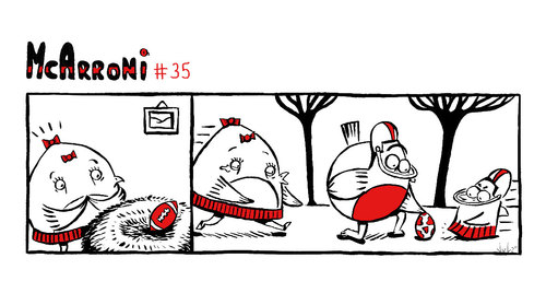 Cartoon: McArroni nro. 35 (medium) by julianloa tagged mcarroni,bird,friend,american,football,egg,ball,mistake