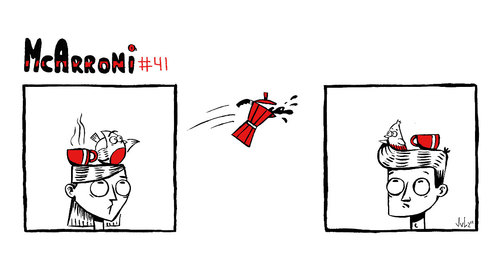 Cartoon: McArroni nro. 41 (medium) by julianloa tagged mcarroni,throwing,pot,coffee,amadeo
