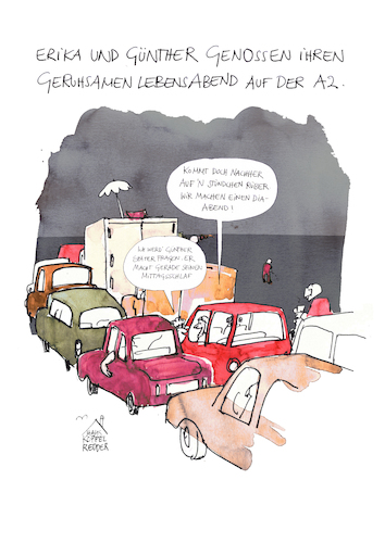 Cartoon: A2 (medium) by Koppelredder tagged a2,stau,ferien,autobahn,a2,stau,ferien,autobahn