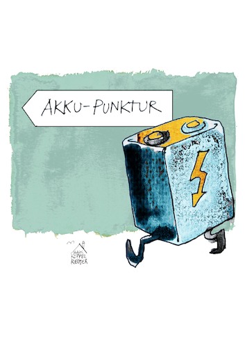 Cartoon: Akku (medium) by Koppelredder tagged akku,aufladen,entladen,akupunktur,alternativeheilmethoden,akku,aufladen,entladen,akupunktur,alternativeheilmethoden