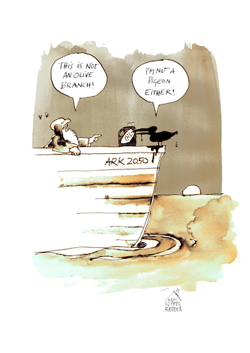 Cartoon: Noahs Ark (medium) by Koppelredder tagged noah,ark,noahsark,pollution,plastic,sea,climate,pidgeon,noah,ark,noahsark,pollution,plastic,sea,climate,pidgeon