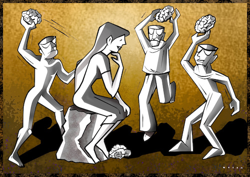 Cartoon: THINKER (medium) by Wesam Khalil tagged thinker,woman,power,equality,thinking,statue,free,freedoom,chance