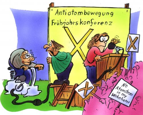 Cartoon: Atomkraftgegener (medium) by HSB-Cartoon tagged atom,strom,energie,atom,kraftwerk,strom,energie,ökologie,umwelt,rohstoffe,alternative,demonstration,frühjahrskonferenz,glaubwürdigkeit,doppelstandard,bewegung