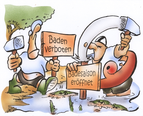 Cartoon: Badeverbot 2 (medium) by HSB-Cartoon tagged badeerlaubnis,badeverbot,badegast,schwimmen,schwimer,baden,badegewässer,badesee,badestelle,schwimmer,bademeister,gewässerexperte,schwimmverbot,badestrand,baggerloch,see,teich,badezone,cartoon,karikatur,badeerlaubnis,badeverbot,badegast,schwimmen,schwimer,baden,badegewässer,badesee,badestelle,schwimmer,bademeister,gewässerexperte,schwimmverbot,badestrand,baggerloch,see,teich,badezone,cartoon,karikatur
