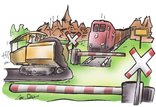 Cartoon: Bahnübergang -der Übergang der B (medium) by HSB-Cartoon tagged verkehrspolitik,verkehr,straße,strasse,straßenausbau,straßenbau,schienenverkehr,spedition,teermaschine,bahnübergang,zug,lok,lokomotive,deutsche,bahn,db,güterzug,personenzug,verkehrchaos,der,verkehrspolitik,verkehr,straße,strasse,straßenausbau,straßenbau,schienenverkehr,spedition,teermaschine,bahnübergang,zug,lok,lokomotive,deutsche,bahn,db,güterzug,personenzug,verkehrchaos