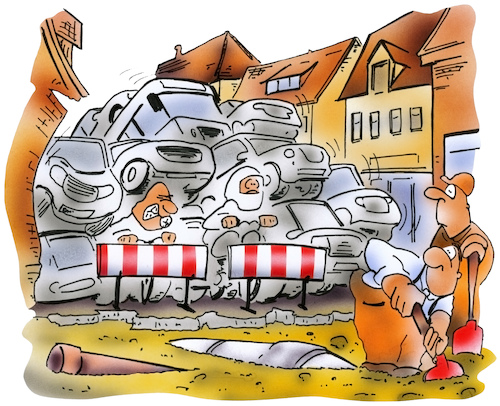 Cartoon: Baustelle (medium) by HSB-Cartoon tagged bau,baustelle,strassenbaustelle,stau,verkehr,serkehrstau,verkehrsstockung,bauarbeiter,baumaschine,cartoon,cartoonist,auto,innenstadt,bau,baustelle,strassenbaustelle,stau,verkehr,serkehrstau,verkehrsstockung,bauarbeiter,baumaschine,cartoon,cartoonist,auto,innenstadt