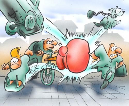 Cartoon: bicycle (medium) by HSB-Cartoon tagged bicycle,traffic,dog,car,pedestrian,boxing