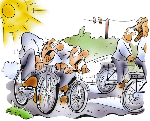 Cartoon: E bikes auf dem Vormarsch (medium) by HSB-Cartoon tagged fahrrad,fahrradfahrer,bike,bicycle,radler,ebike,elektrofahrrad,fahrradmesse,treckingrad,mountainbike,fahrradhändler,fahrradmarkt,cartoon,cartoonzeichner,fahrradboom,radfahren,pedalritter,radtour,radweg,fahrrad,fahrradfahrer,bike,bicycle,radler,ebike,elektrofahrrad,fahrradmesse,treckingrad,mountainbike,fahrradhändler,fahrradmarkt,cartoon,cartoonzeichner,fahrradboom,radfahren,pedalritter,radtour,radweg