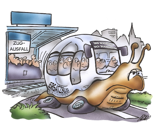 Cartoon: Ersatzbus (medium) by HSB-Cartoon tagged zug,db,deutsche,bahn,zugverkehr,schienennahverkehr,ice,regionalbahn,ersatzbus,bahnhof,schneckentempo,öpnv,nahverkehr,bahnverkehr,schnecke,bahnstreik,zug,db,deutsche,bahn,zugverkehr,schienennahverkehr,ice,regionalbahn,ersatzbus,bahnhof,schneckentempo,öpnv,nahverkehr,bahnverkehr,schnecke,bahnstreik