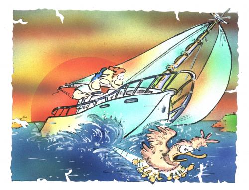 Cartoon: fleeing duck (medium) by HSB-Cartoon tagged sailor,duck,sea,boat,boot,segeln,ente,,segel,ente,flucht,segelboot,schiff,kapitän,steuer,ruder,fahren,kentern,untergehen,heimfahrt,fahne,boje,rettungsring