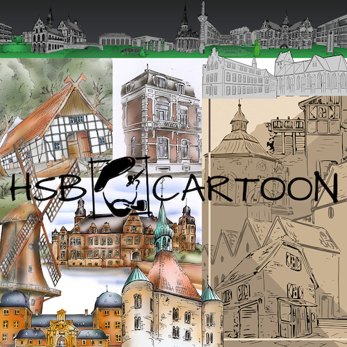 Cartoon: historische Gebäude (medium) by HSB-Cartoon tagged illustration,historie,denkmal,gebäude,schloss,schlösser,fachwerk,grafik,design,hsb