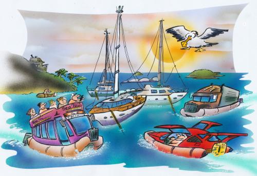 Cartoon: inflatable dinghies (medium) by HSB-Cartoon tagged dinghie,boat,river,sea,ship